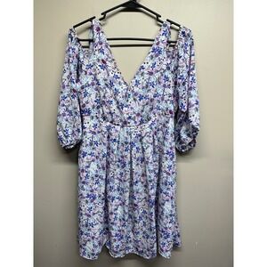 Alice Temperley Floral Cold Shoulder V Neck Smocked Waist Mini Dress Wome Size S